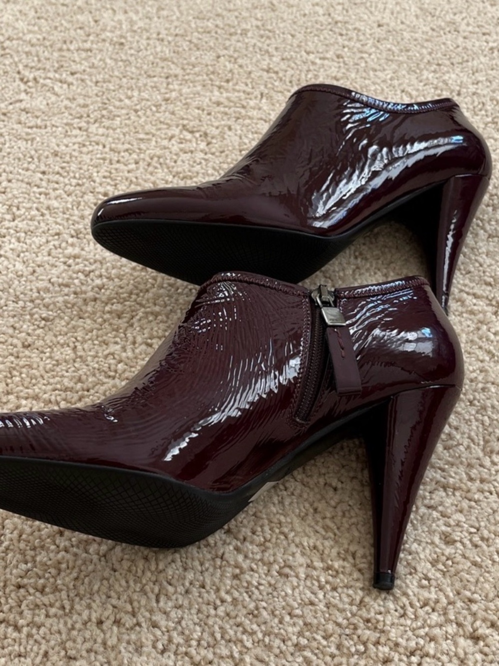 Prada Burgundy Patent Leather High-Heel Ankle Boots